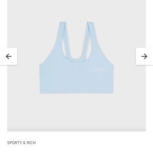 Sporty & Rich Serif Logo Ribbed Sports Bra - Baby Blue/White, Size M